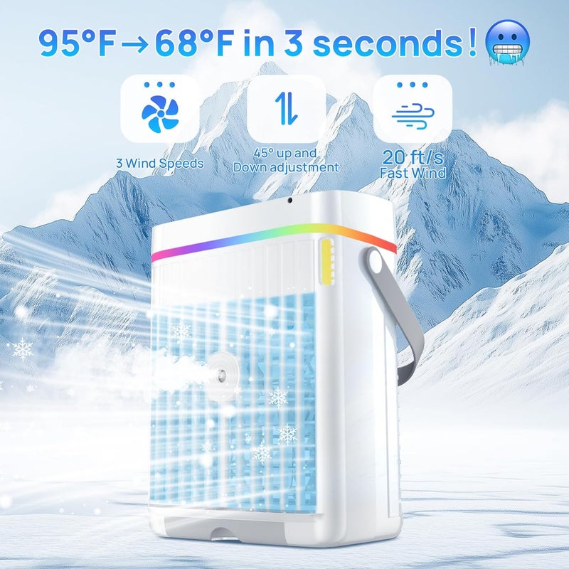 AJVV Portable Air Conditioners, 40oz Water Tank, 3 Wind Speed & 3 Cool Mist, 1-3H Timer & 7 LED Light, Personal Air Conditioner Small Mini Air Conditioner Portable Air Cooler for Room/Office - Image 3